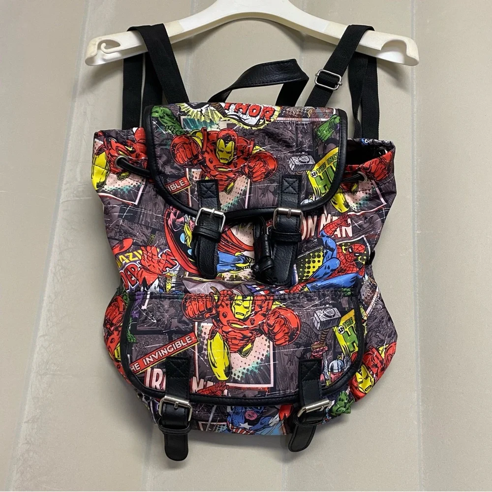 Marvel Avengers Comic Backpack Knapsack Drawstring Spiderman Hulk Iron Man NWOT